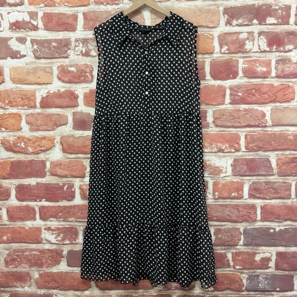 Stella & Julie Dress Womens 16W Black White Polka Dot Casual Popover Sheer Midi